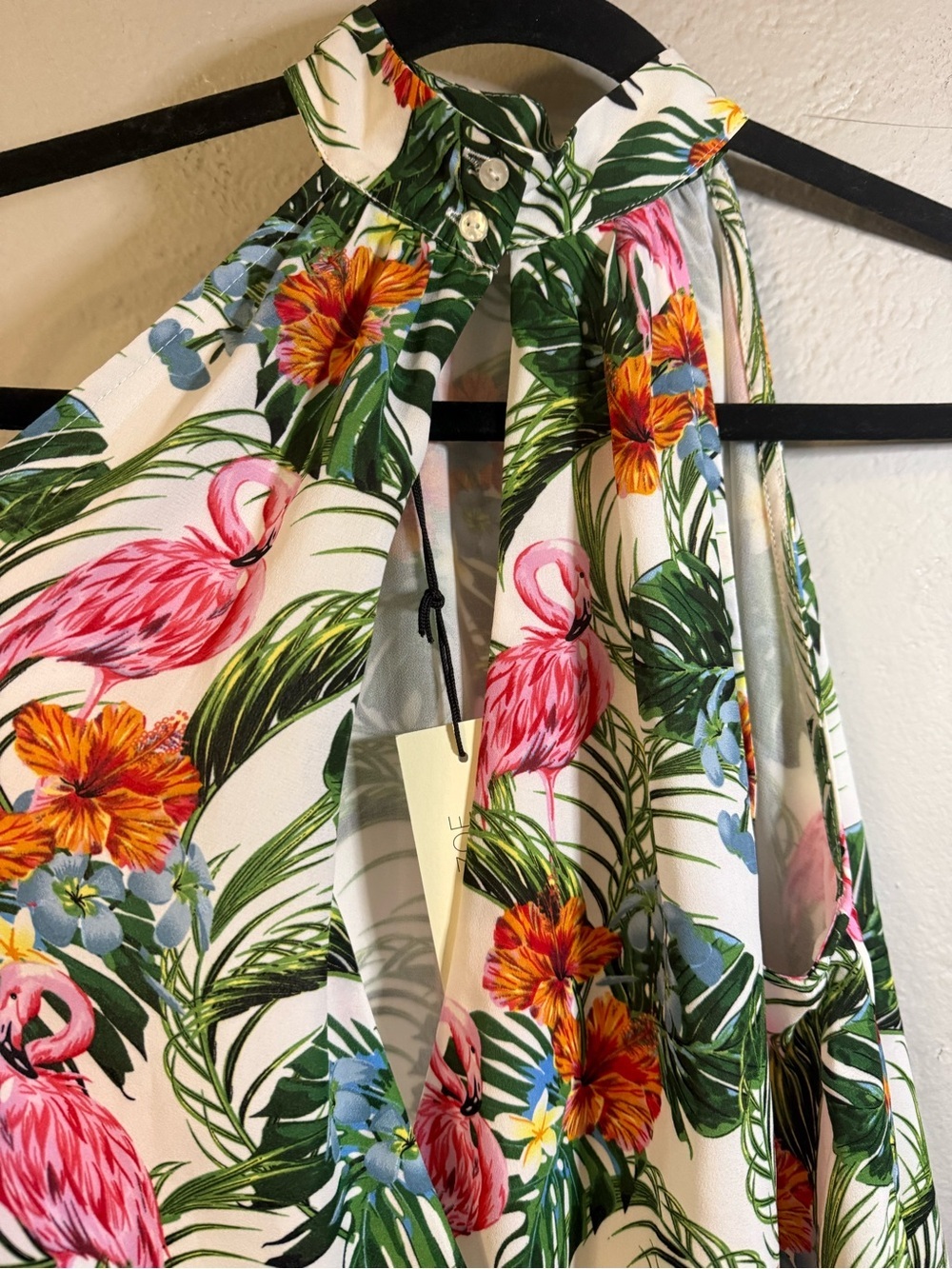 Rachel Zoe sleeveless halter blouse Flamingo Tropical Tiki - Picture 6 of 8